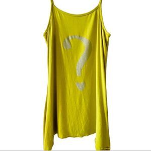 Neon Green Graphic Metallic Silver ? Love Asymmetric Trim Tank Top NEW